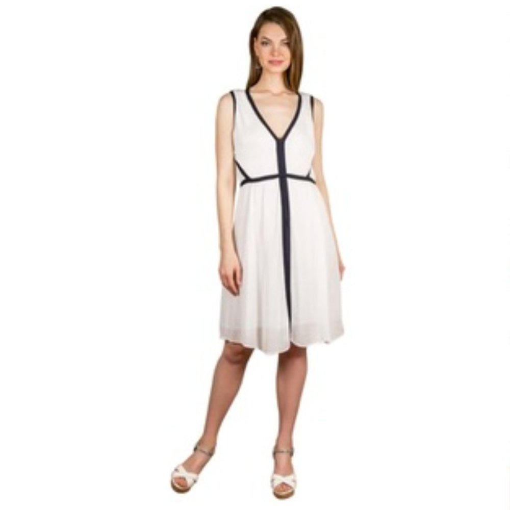 Reiss Cream & Navy Victoria Empire Cut Dress